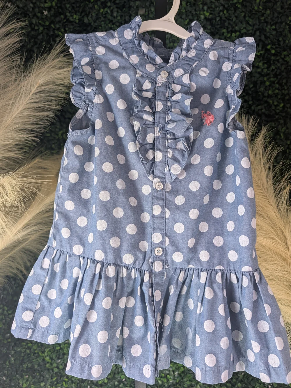 Ralph Lauren Girls' Blue Polka Dot Ruffle Dress